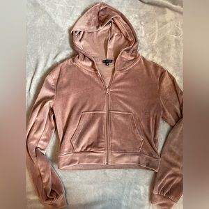 Dynamite Pink Velour Cropped Hoodie